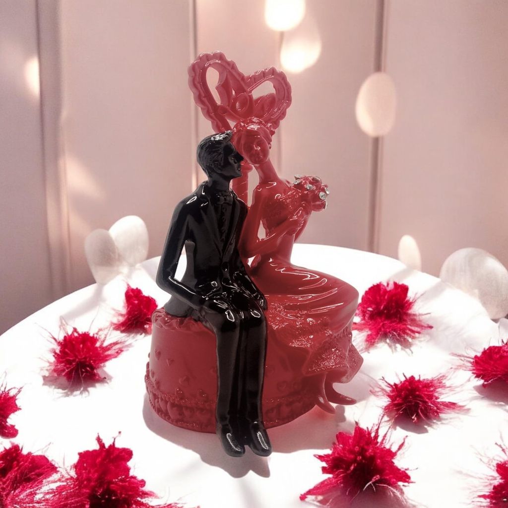 AMS Romantic Love Couple Figurine | Gift for Girlfriend, Boyfriend, Wife, Husband | Engagement, Proposal & Anniversary Decor | Elegant Couple Statue with Love Symbol | 14 CM view 2