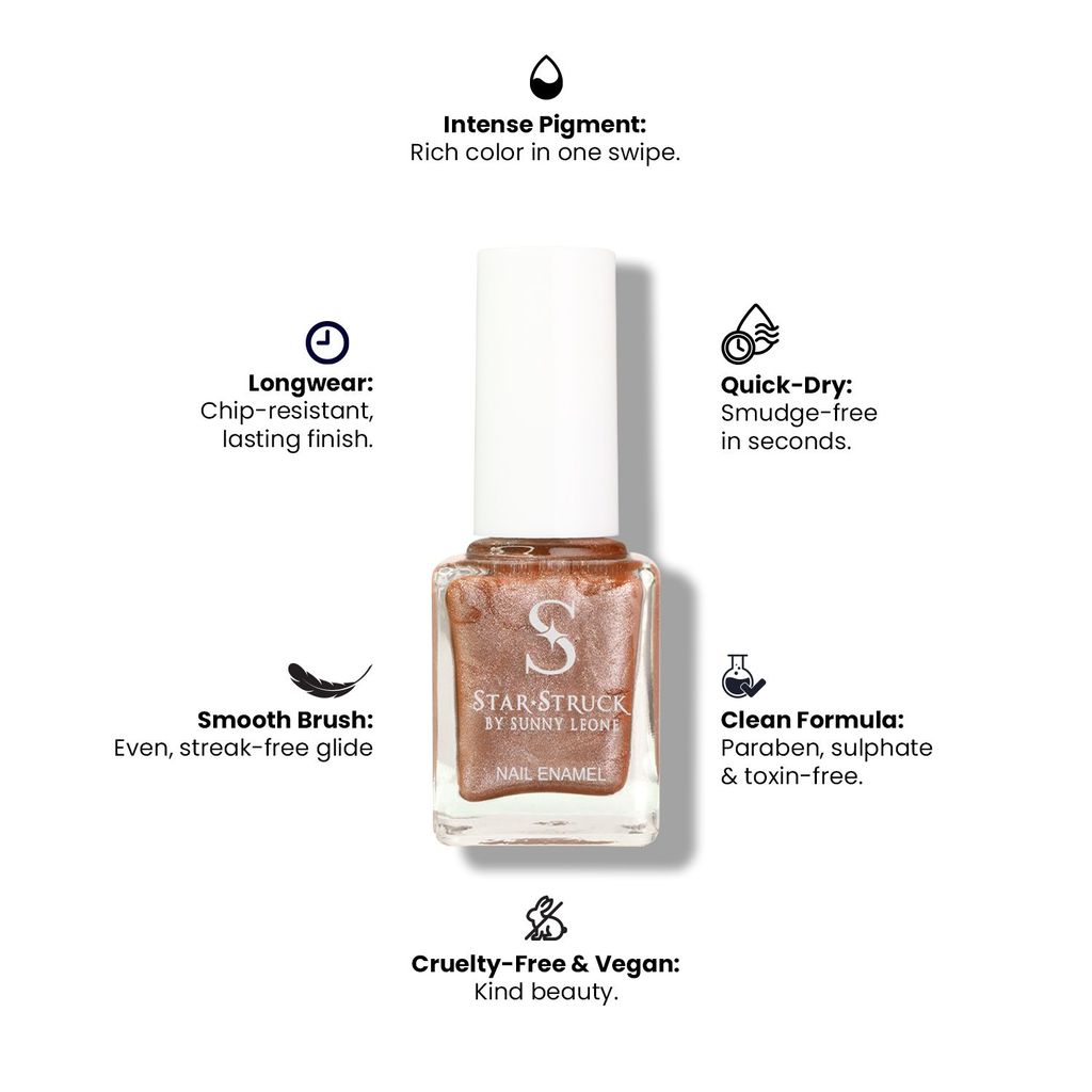 StarStruck by Sunny Leone - Copper Crush - Shimmer Nail Polish | Sparkling Finish & Smooth Application | Vegan & Cruelty-Free view 2