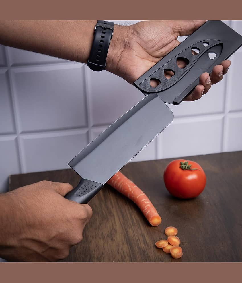 SKYVILLA Knife Set of 3 with Cover, Stainless Steel Knives for Kitchen| Sharp Edge Cutting Chef Knifes for Chopping Vegetables, Fruits, Multipurpose Knife, Kitchen Tools(Set of 3, Black) view 2