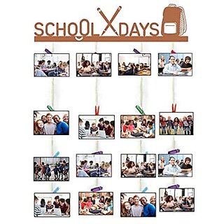 Khush Its Amazing Home Decor Wood Brown Skin School Days Picture Photo Frame for Wall Decor Photos Artworks Prints Multi Pictures Organizer & Hanging Display Frames with Wood Clips view 2