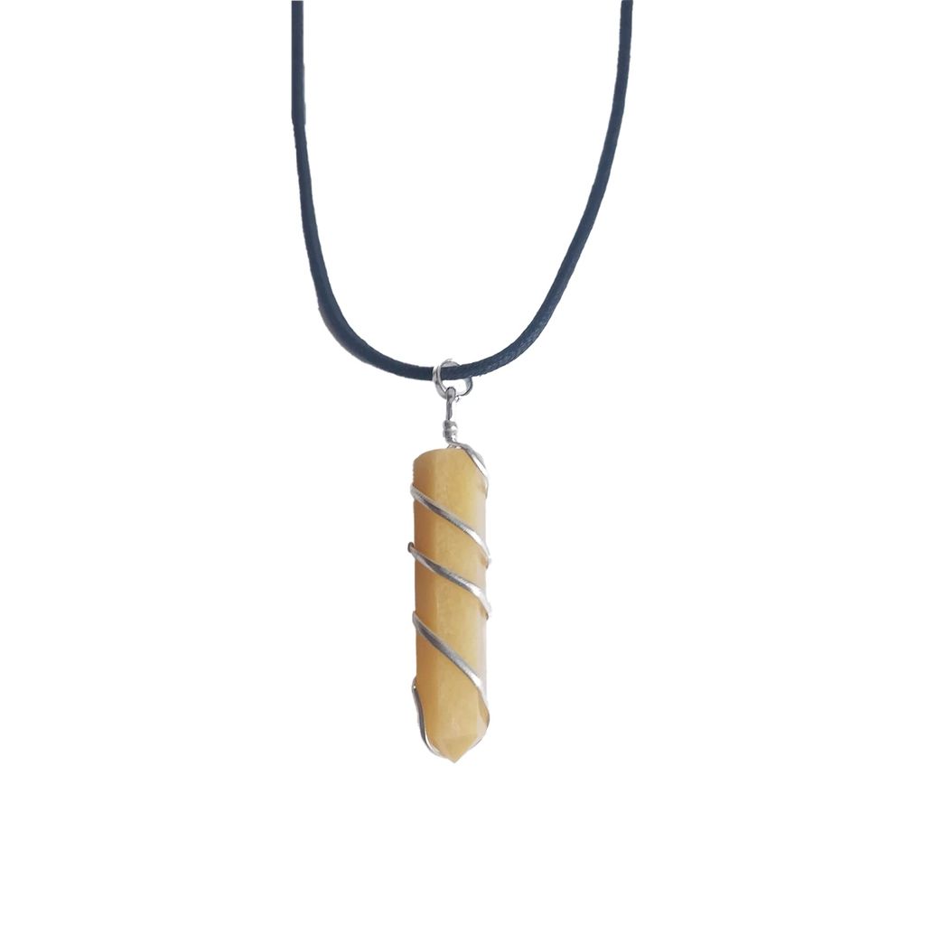 KITREE NATURAL YELLOW AGATE CRYSTAL PENCIL PENDENT WITH CHAIN FOR UNISEX 5 CM APPROX. (COLOR YELLOW)