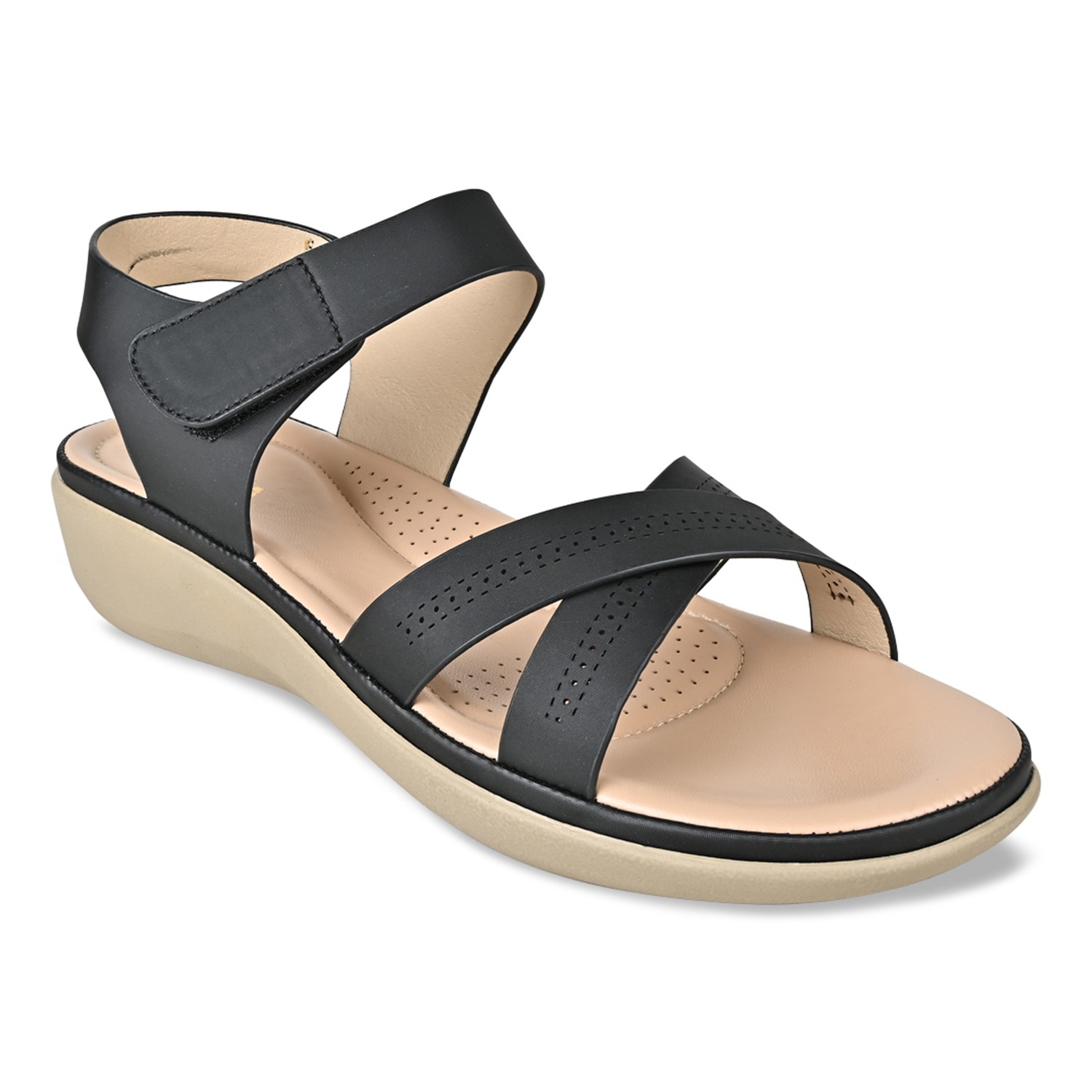 Black Women Comfort Flat Sandals view 2