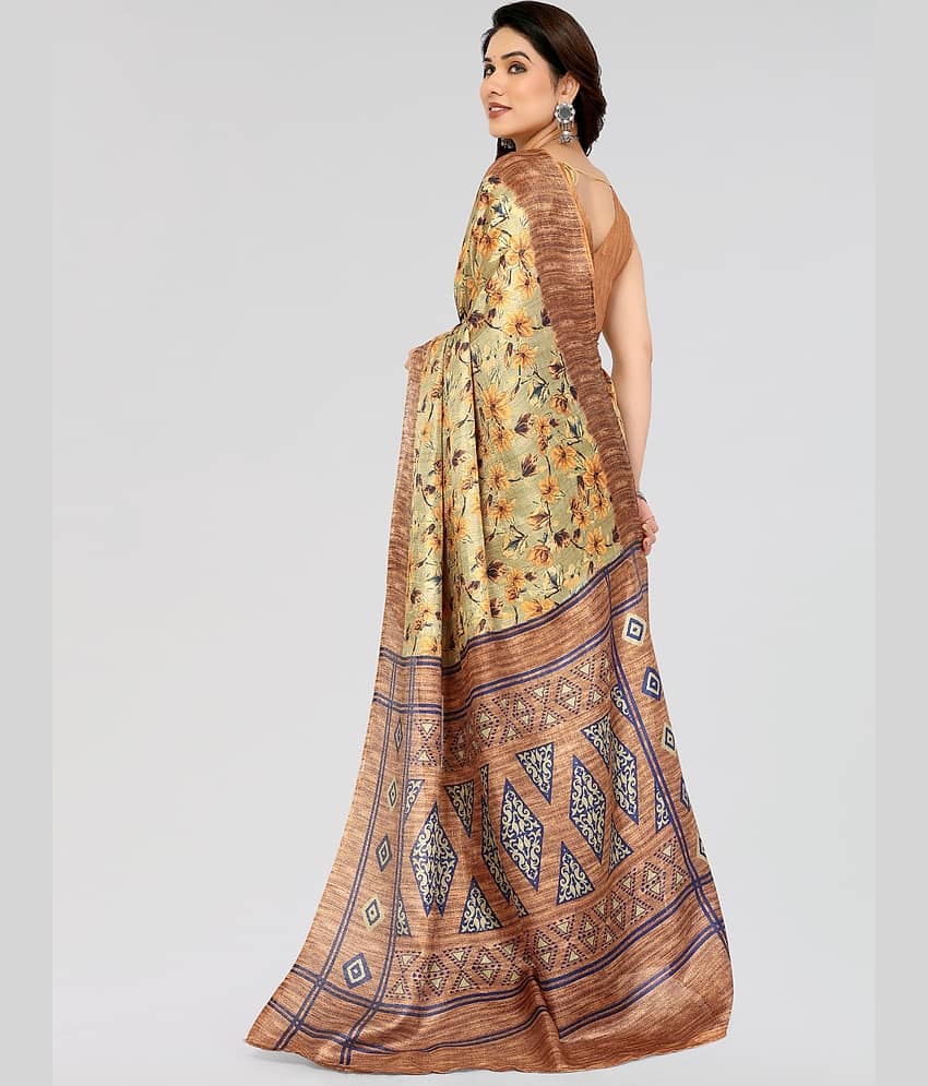 BLEESBURY Mysore Silk Printed Saree With Unstitched Blouse Piece ( Brown ) view 2