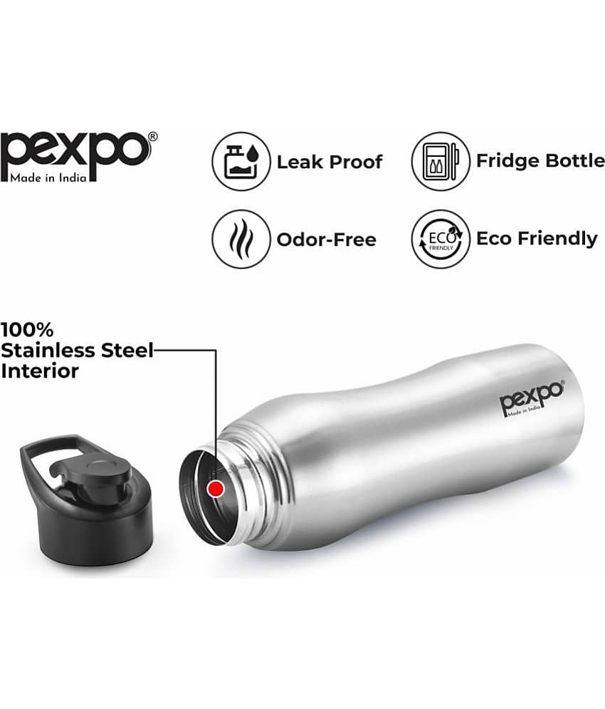 PEXPO 1000 ml Stainless Steel Sports Water Bottle (Set of 4, Silver, Bistro) view 2