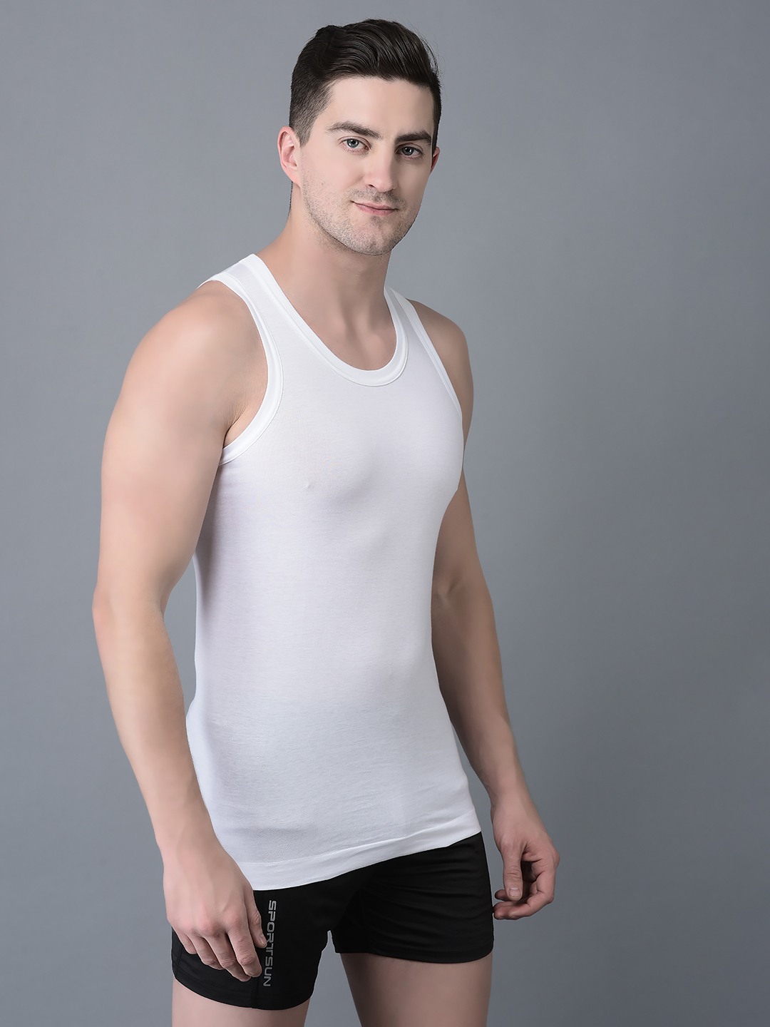 Men's White Pack of 5 Solid Egyptian Cotton Vest view 2