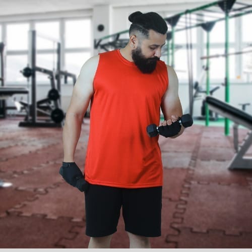 Men's Gym Sleeveless T-Shirt Red - Drifit, Quick Dry Sports Tank Top, Sando Vest view 2