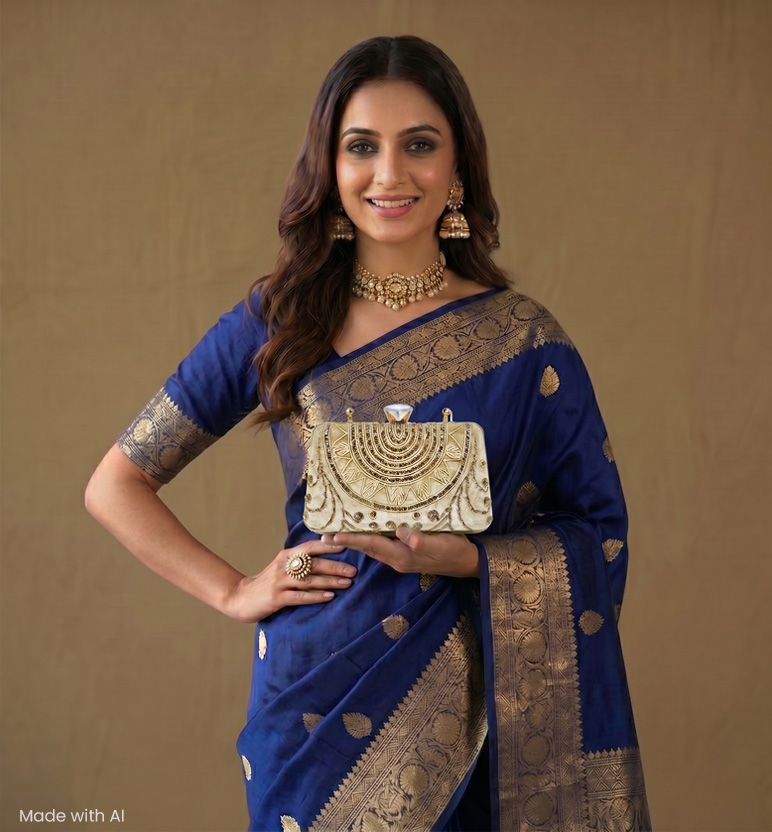 Zari Embroidered Velvet Box Clutch view 2