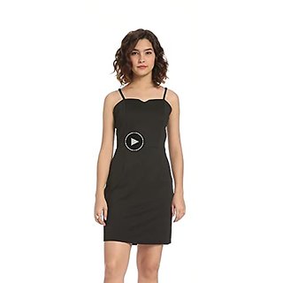 Miss Chase Women s Black Solid Sleeveless Square Neck Mini Bodycon Dress view 2