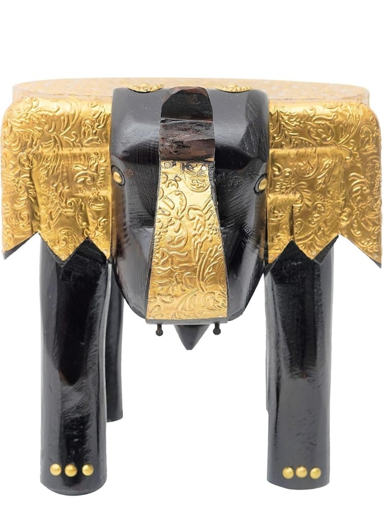 Mangal Murti Design Hand Painted Elephant Stool Multicolored (Red) 8 inches view 2