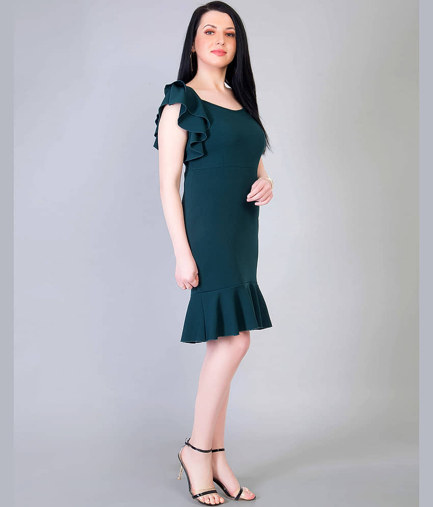 Addyvero Women Cotton Blend Bodycon Dress ( Green ) view 2