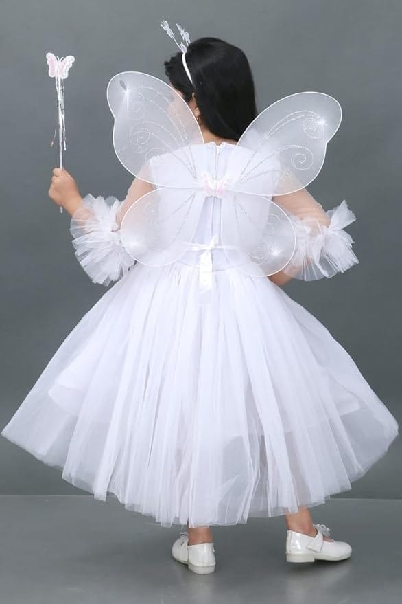 White Fairy Dress for Girls with Wings and Wand view 2
