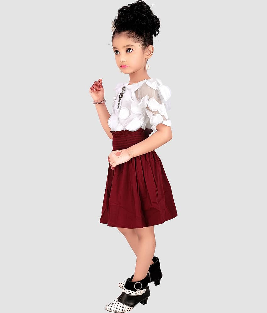 9stiches - Maroon Net Girls Frock ( Pack of 1 ) view 2