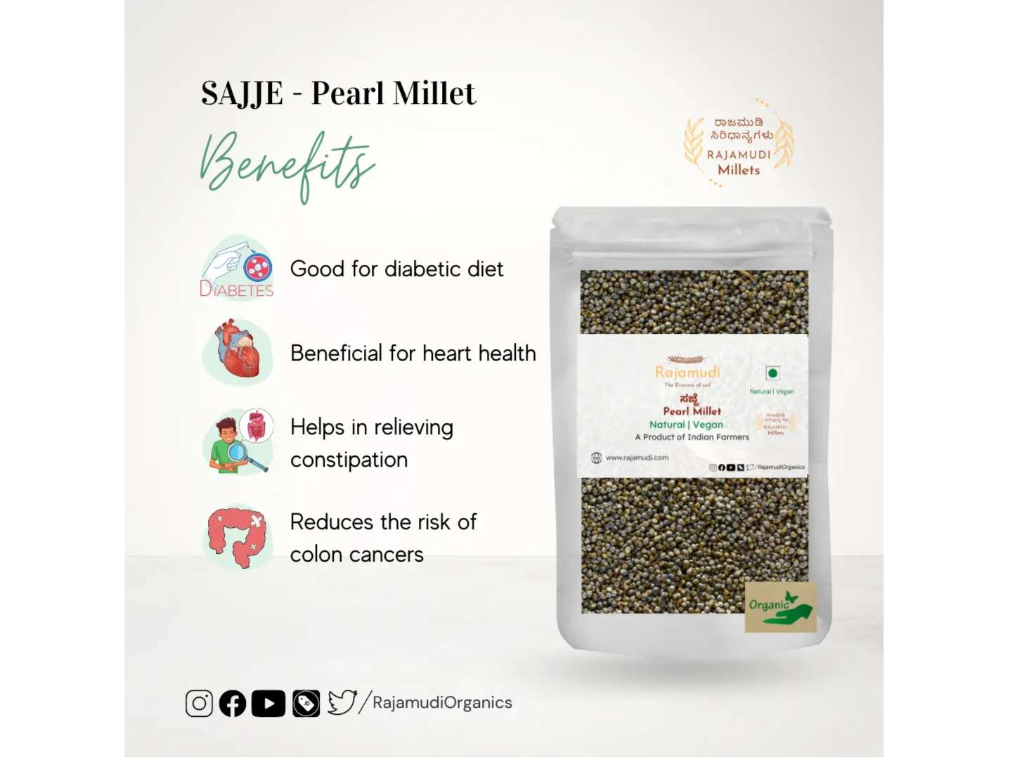 Rajamudi Organics Pearl Millet - 2 Kilogram view 2