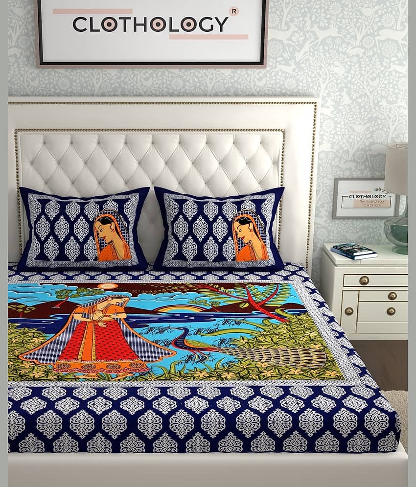 ABHACLOTHO Cotton 1 Double Bedsheet with 2 Pillow Covers ( Blue ) view 2