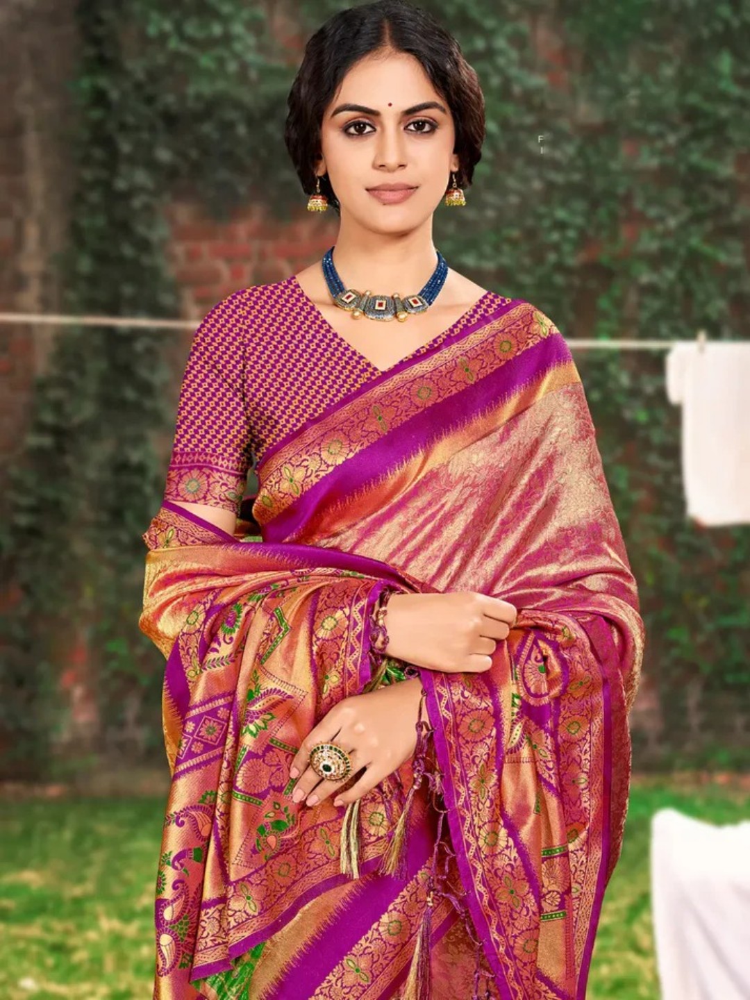 Peach Banarasi Silk Saree view 2