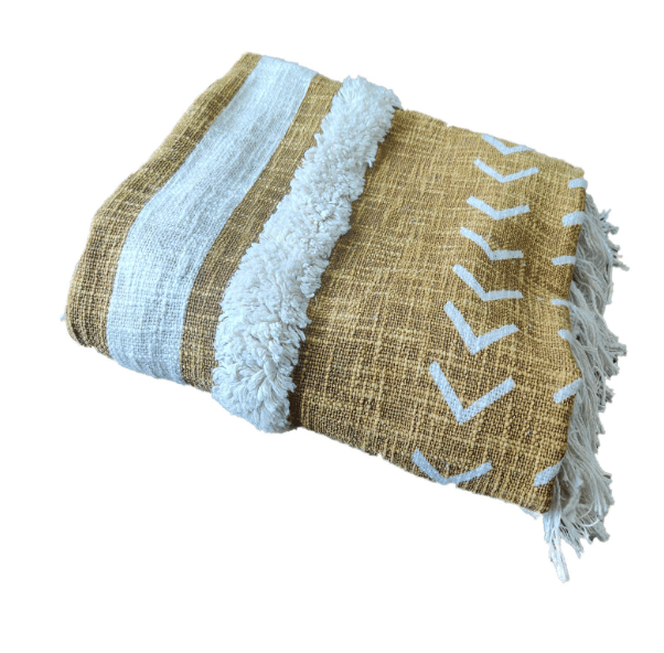 Homitecture Premium 125x150 cm Cotton Throw Blanket - Soft & Cozy Sofa and Couch Accent - Trending Home Décor for Extra Comfort, Relaxation, and Style - Yellow with White Strips,Pack of 1 view 2