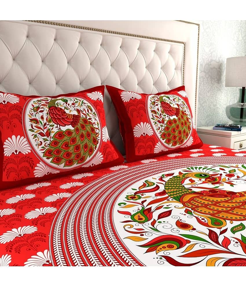 Cosito Cotton 1 Double Bedsheet with 2 Pillow Covers ( Red ) view 2
