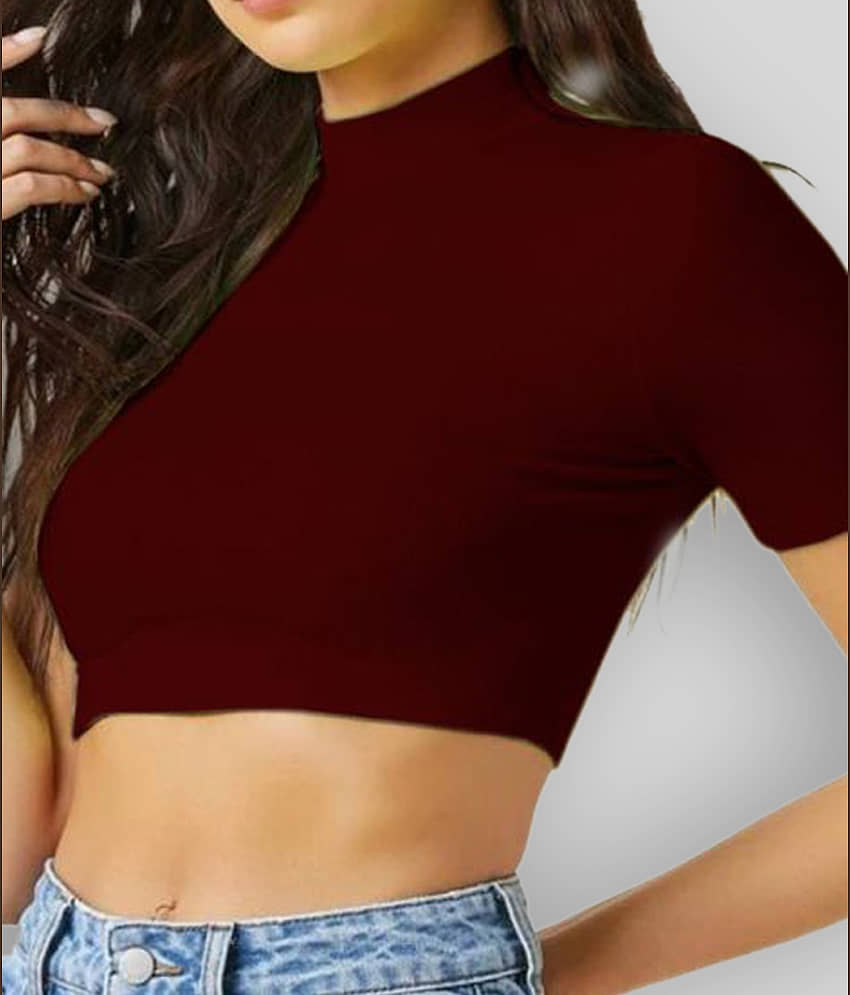 Dream Beauty Fashion Women's Polyester Crop Top ( Maroon ) view 2