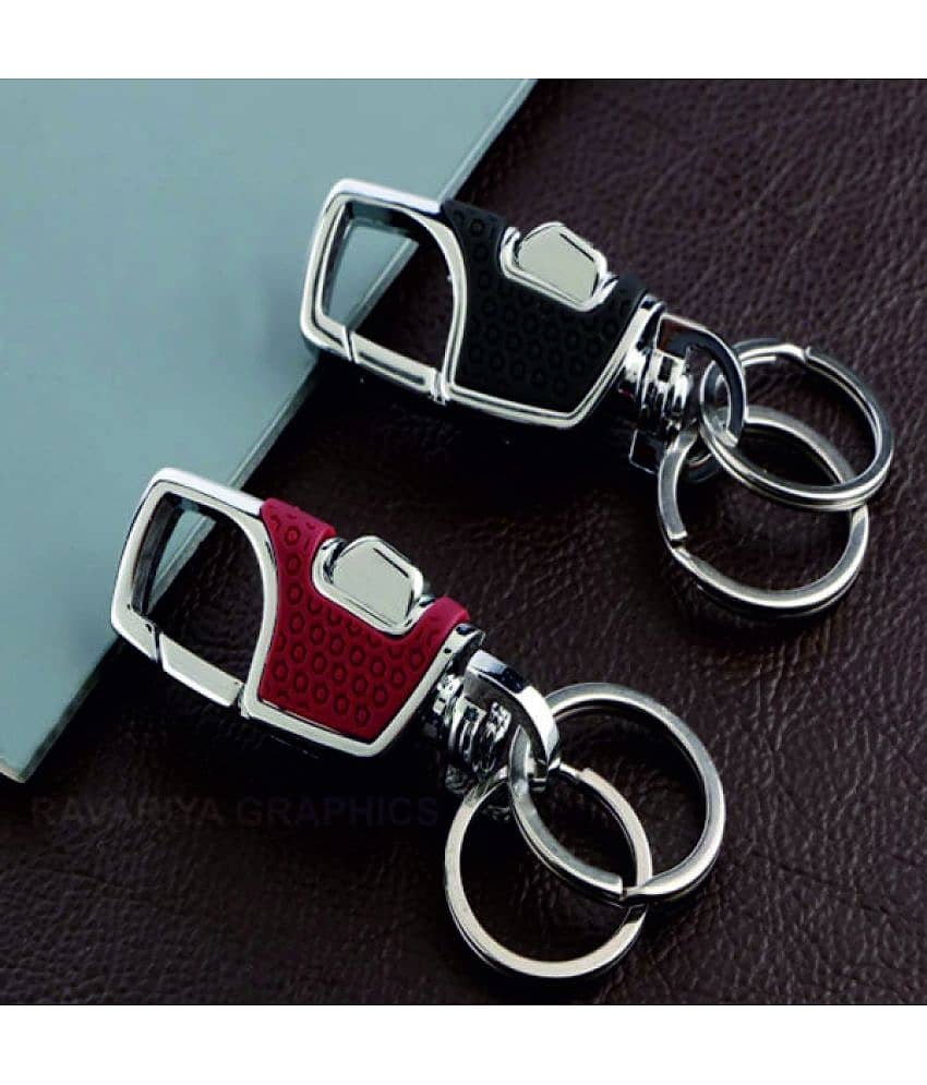 RAVARIYA GRAPHICS Omuda Hook Locking Double Rings Metal and Leather Keychain 2 PCS SET view 2