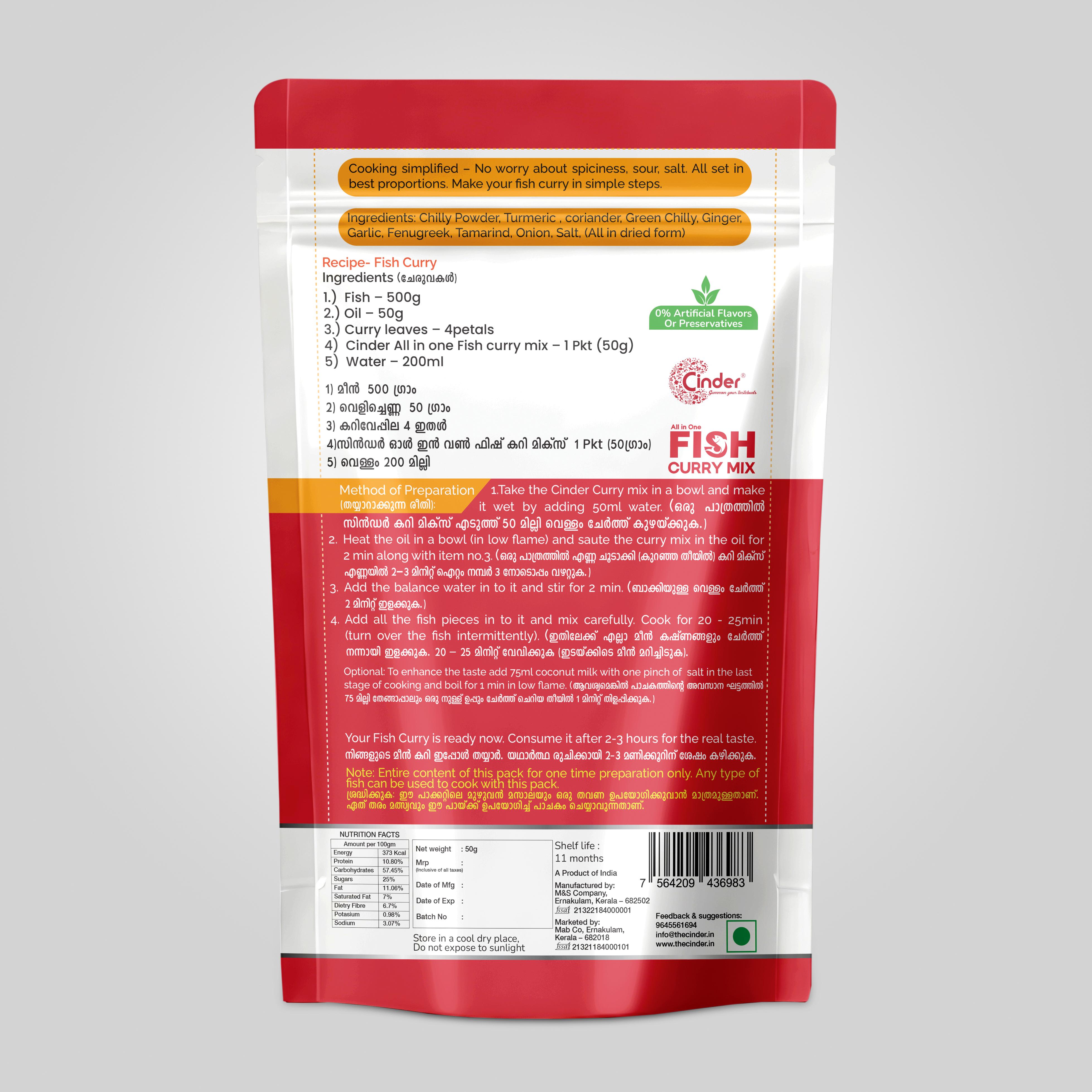 CINDER KERALA FISH CURRY MIX 50G - ALL IN ONE view 2
