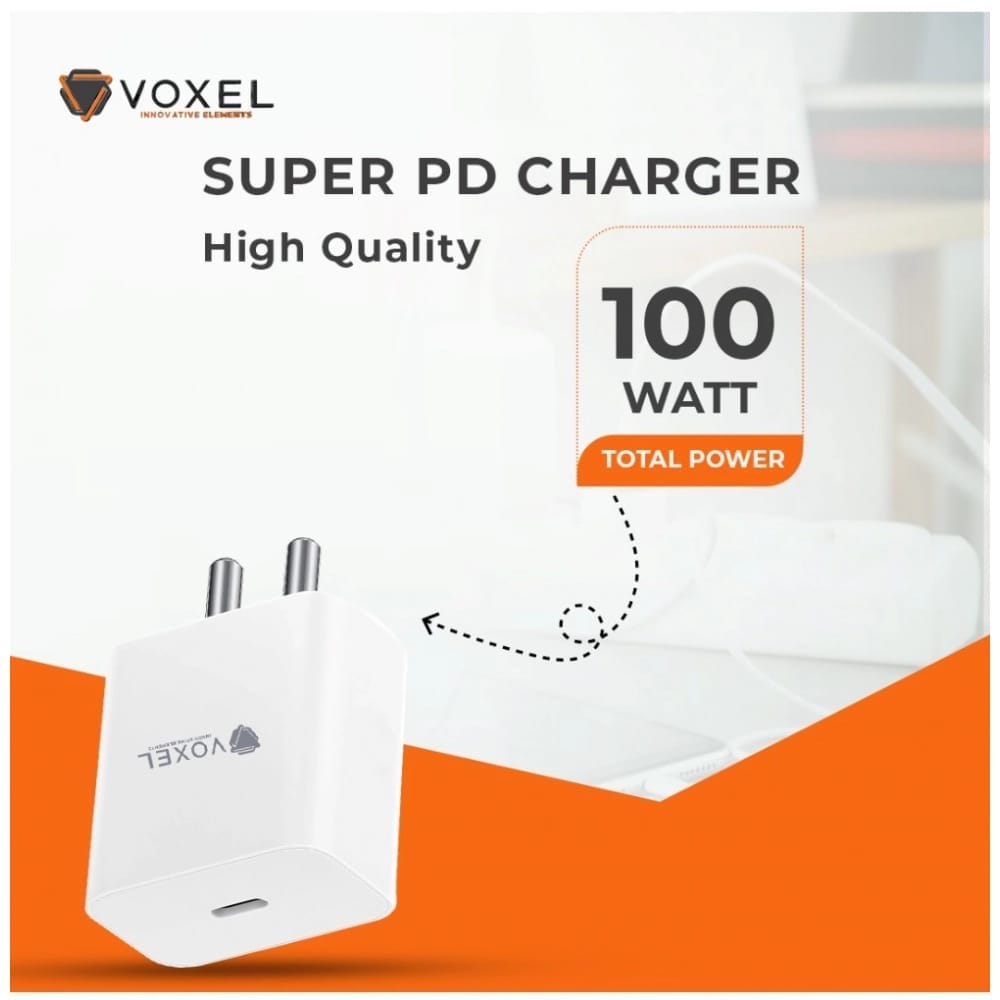 Generic VOXEL 100 Watt ' C ' Port PD Fast Charger AB Plastic (White) view 2