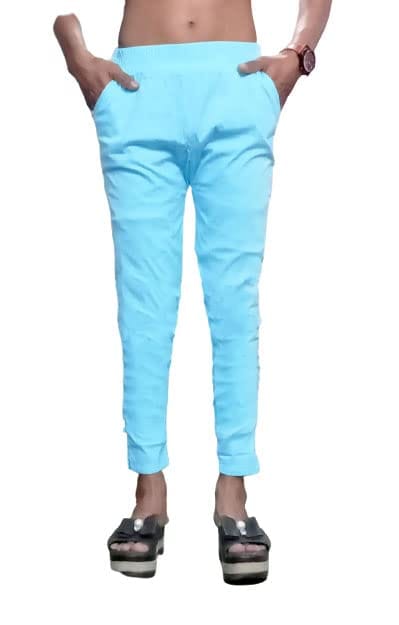 Cron Women's Straight Fit Ankle Length, Slim fit Cigarette Pants with an Elasticated Waist Band (32, Sky Blue)