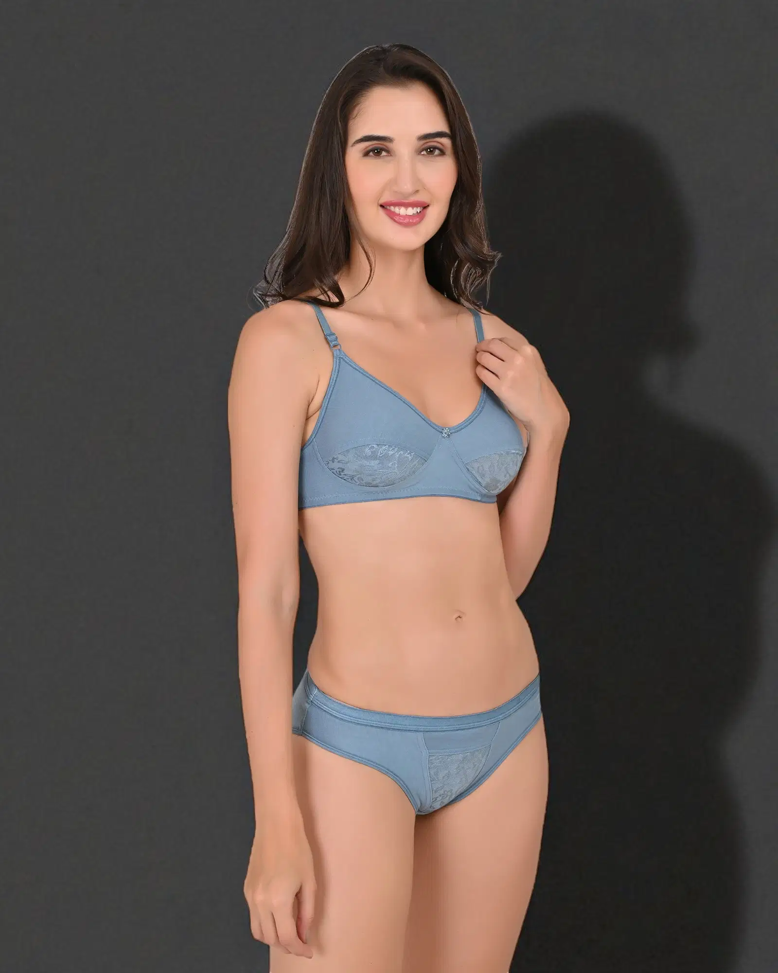 SLINGKINI Pack of 1 Cotton Blend Bra & Panty Set For Women ( Light Blue ) view 2