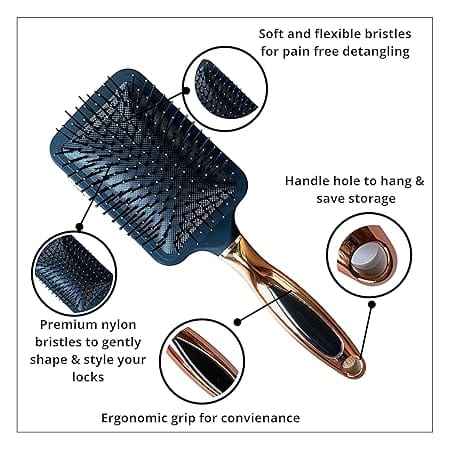 Metal flat cushioned hairbrush for men and women for hair styling /detangling and hair growth view 2