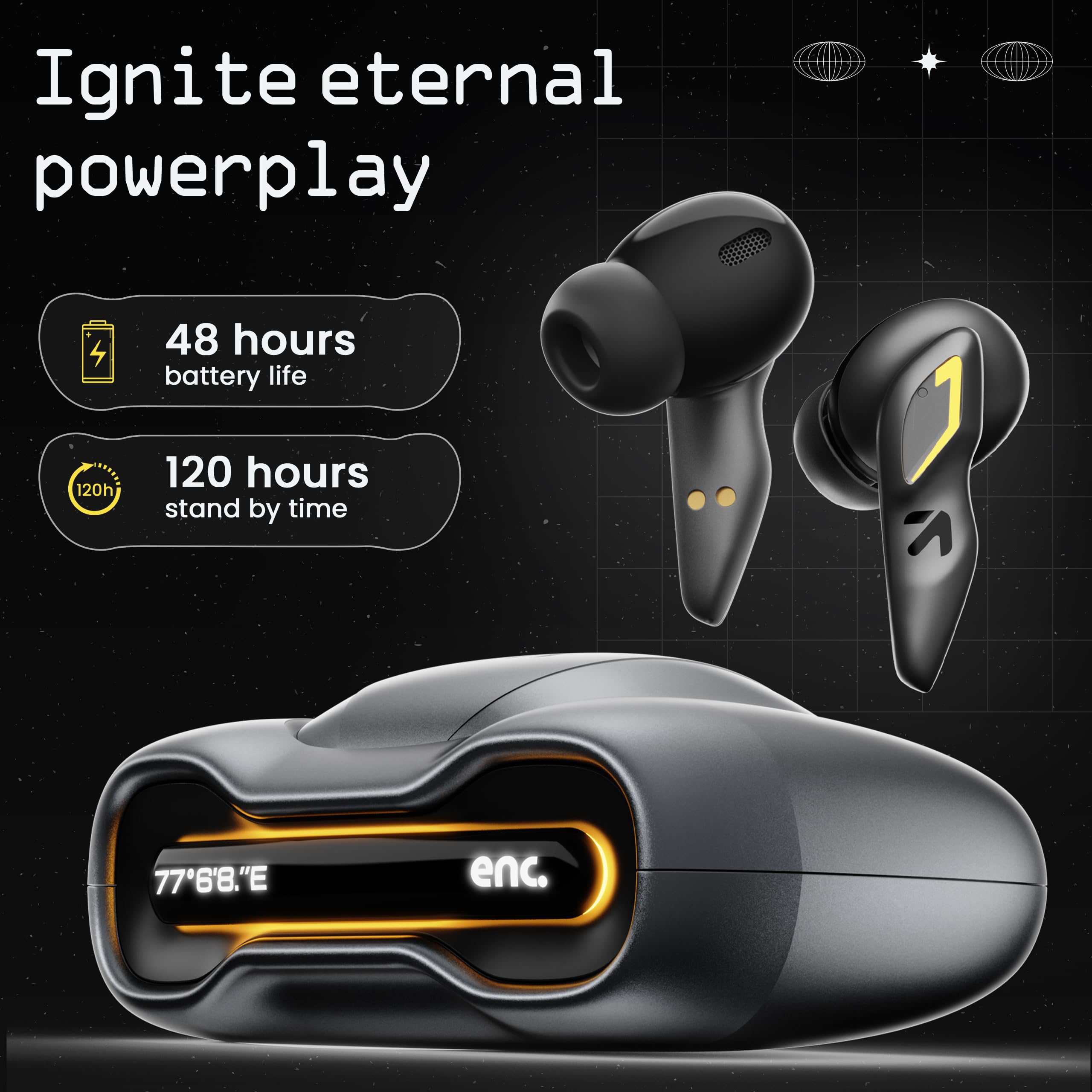 GOBOULT Astra with 48H Playtime, Built-in App Support, 45ms Low Latency Gaming, 4 Mics ENC, Breathing LEDs, 13mm Bass Drivers, TWS Ear Buds, Made in India (Smoky Metal) view 2