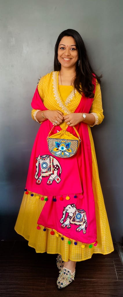 Evil Eye Semi Circle Lippan Art Handcrafted Potli Bag with Sling view 2