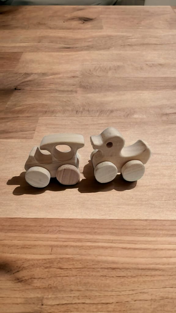 Neemtoys Pack of 2 Beautiful Neem Wooden Wheel Toys, Train & Duck Shapes Toddlers, Enjoy The Benefits, Vehicle Pull Along Toddlers Toy for Babies (Brown) view 2