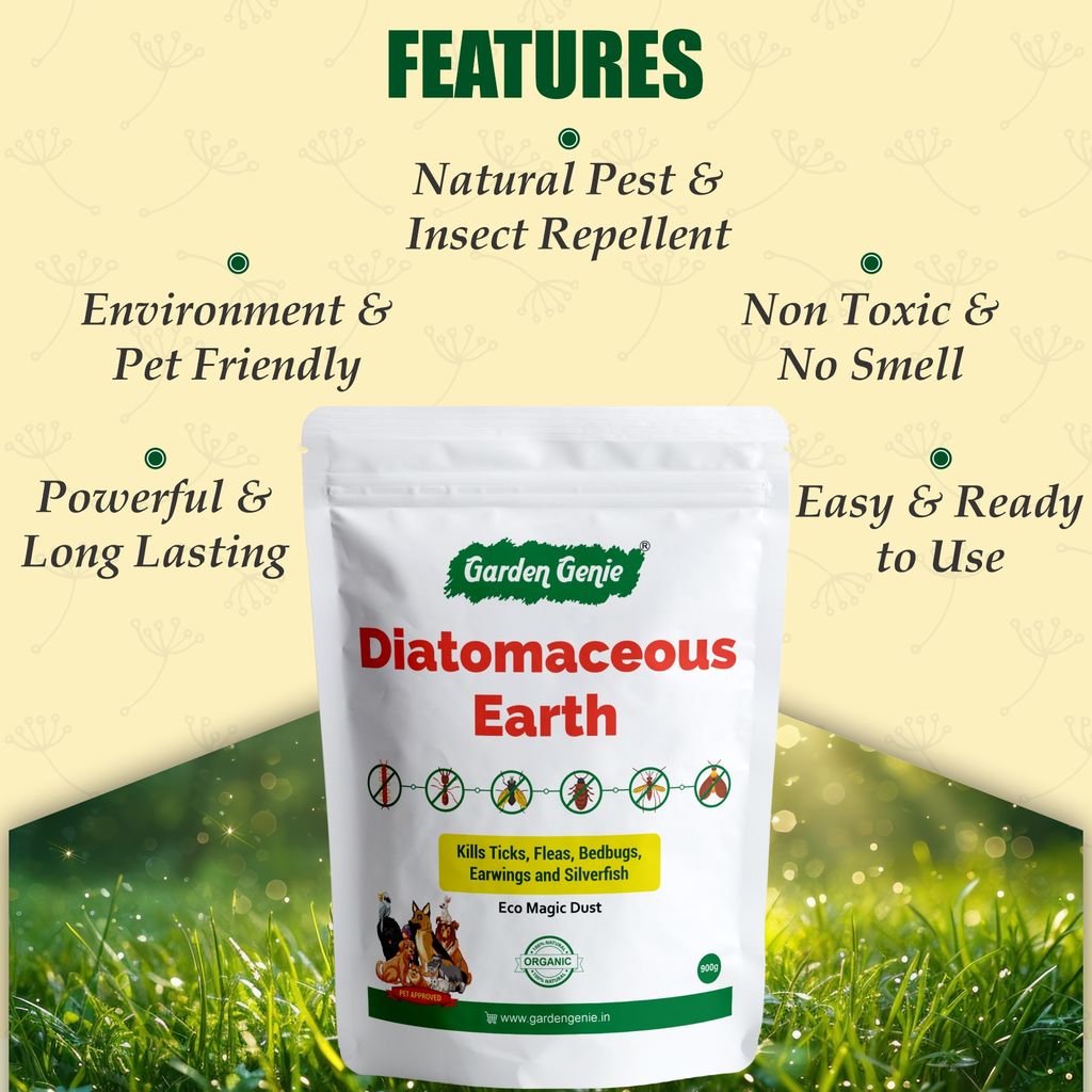 Garden Genie 100% Natural Diatomaceous Earth Powder 800g I Insect Control for Plants I Effective against Dog Ticks & Flea, Cockroach, Bedbugs, Ants etc | Organic Pest Control for Your Home & Garden view 2
