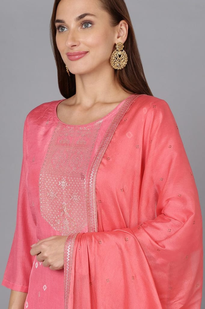 Pink Silk Blend Bandhani Printed Straight Suit Set PKSKD1781 view 2