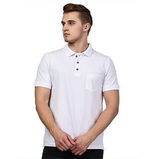 Tee Stores Mens White Solid 100% Cotton Polo Collar T-Shirt