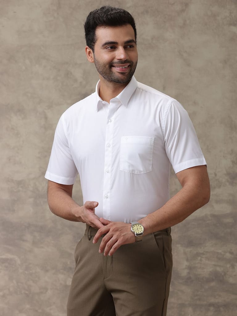 Mens Wrinkle Free White Half Sleeves Shirt Soft Touch view 2