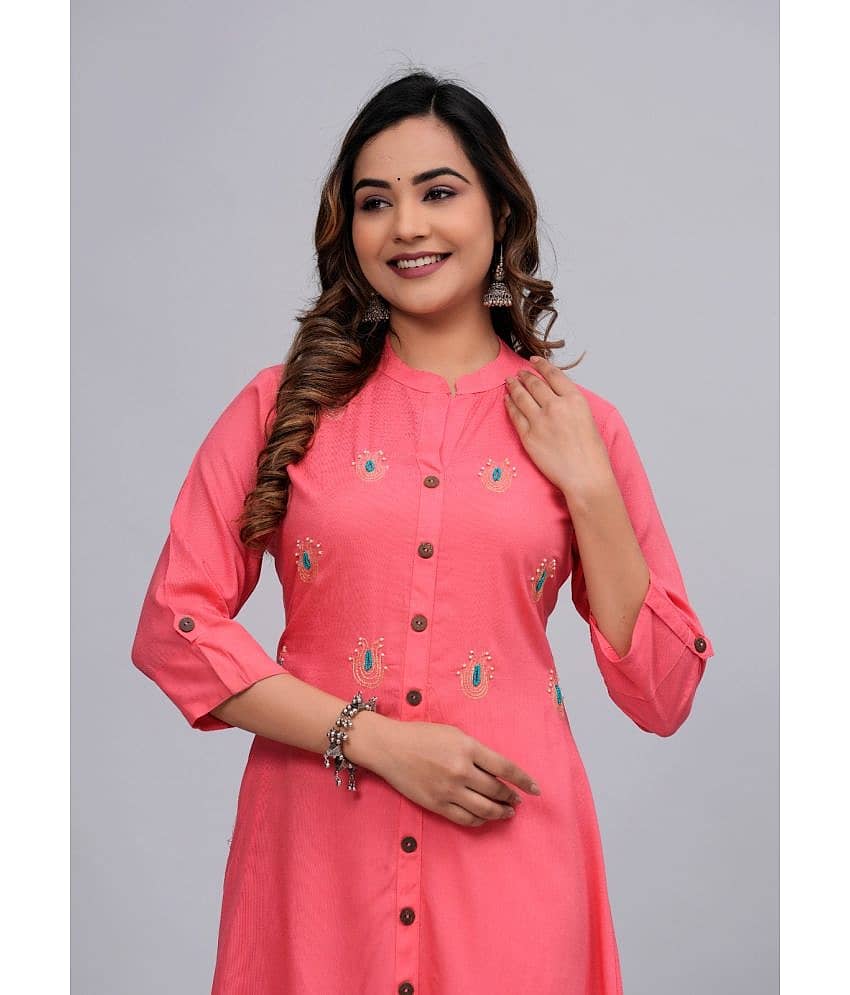 MAUKA Rayon Embroidered Front Slit Women's Kurti - Pink ( Pack of 1 ) view 2