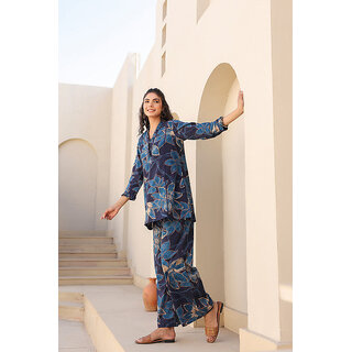 Elara Women's Chic Rayon Slub Co-ord Set with Floral Pattern view 2