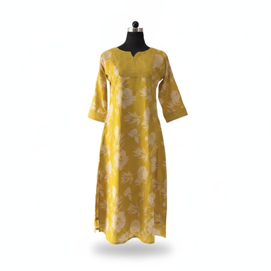 Women's Mustard Floral Printed Kurti view 2