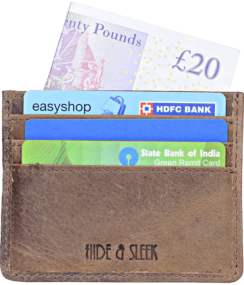 Hide&Sleek RFID Protected Genuine Brown Leather Atm Card Holder view 2