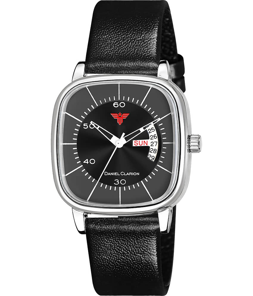 Daniel Clarion Black Leather Analog Men's Watch view 2