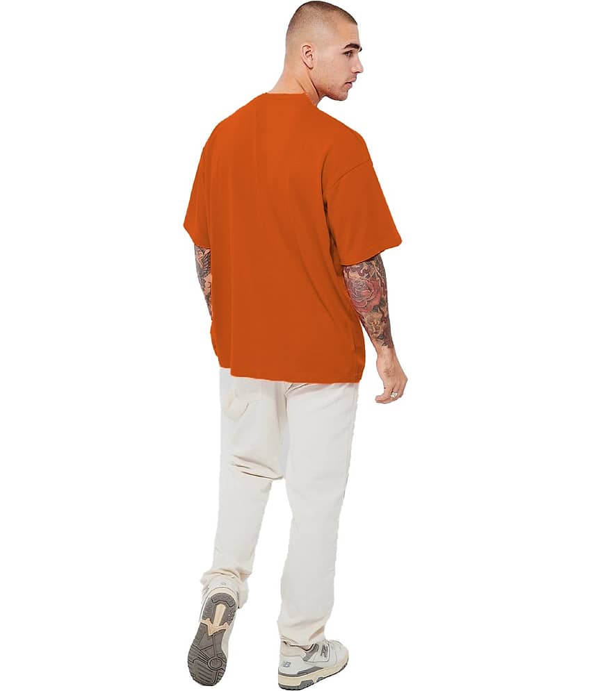 Leotude Men Cotton Blend Oversized Fit Printed T-Shirt ( Orange ) view 2