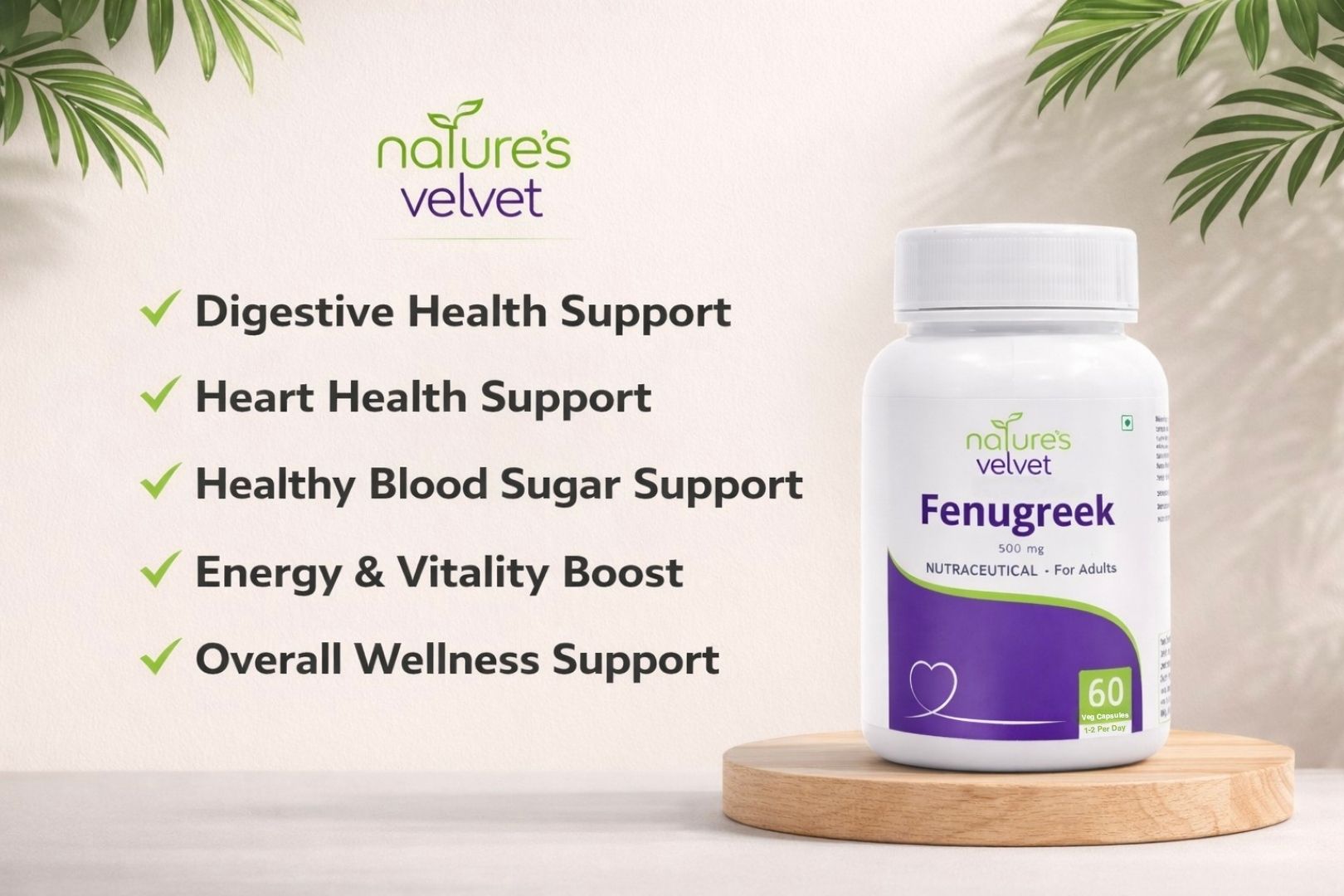 Natures Velvet Fenugreek Extract 500 mg Veg Capsules for Blood Sugar Support & Metabolism, Herbal Supplement for Diabetes Care – 60 Veg Capsules view 2