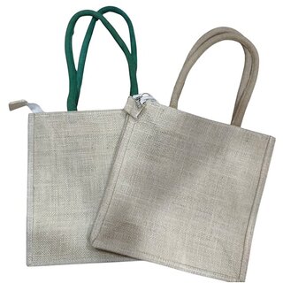 Eco Friendly Jute Shopping Tote Bag with Ethnic Border Design, Reusable Grocery Lunch Carry Bag for Women (Natural Bei view 2