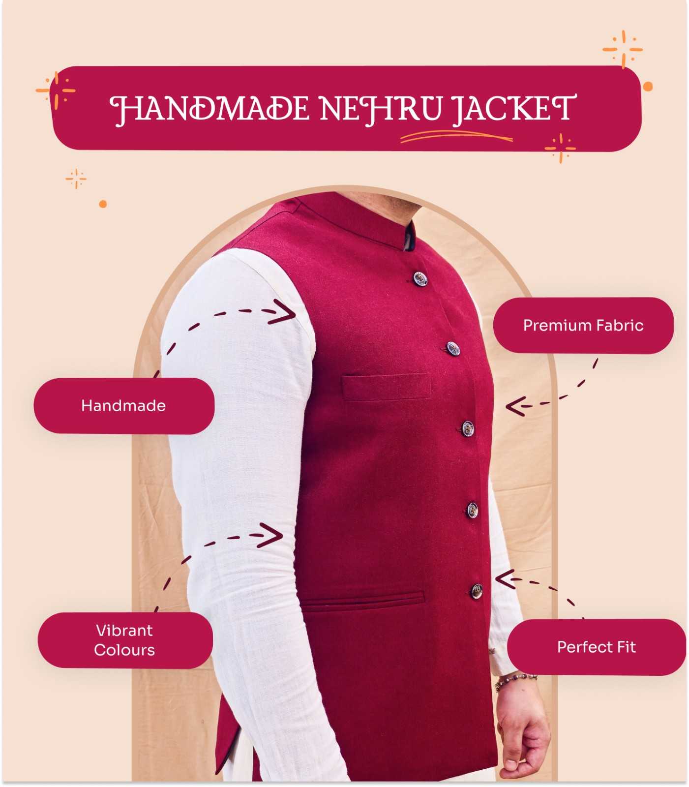 Handmade Nehru Jacket for Men to Match Your Style - Red view 2