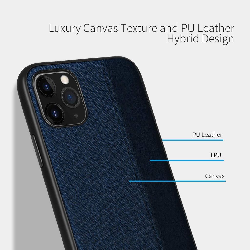 Memumi Premium Series Back Canvas/Leather Cover for Apple iPhone 11 Shockproof - Blue (6.1") view 2