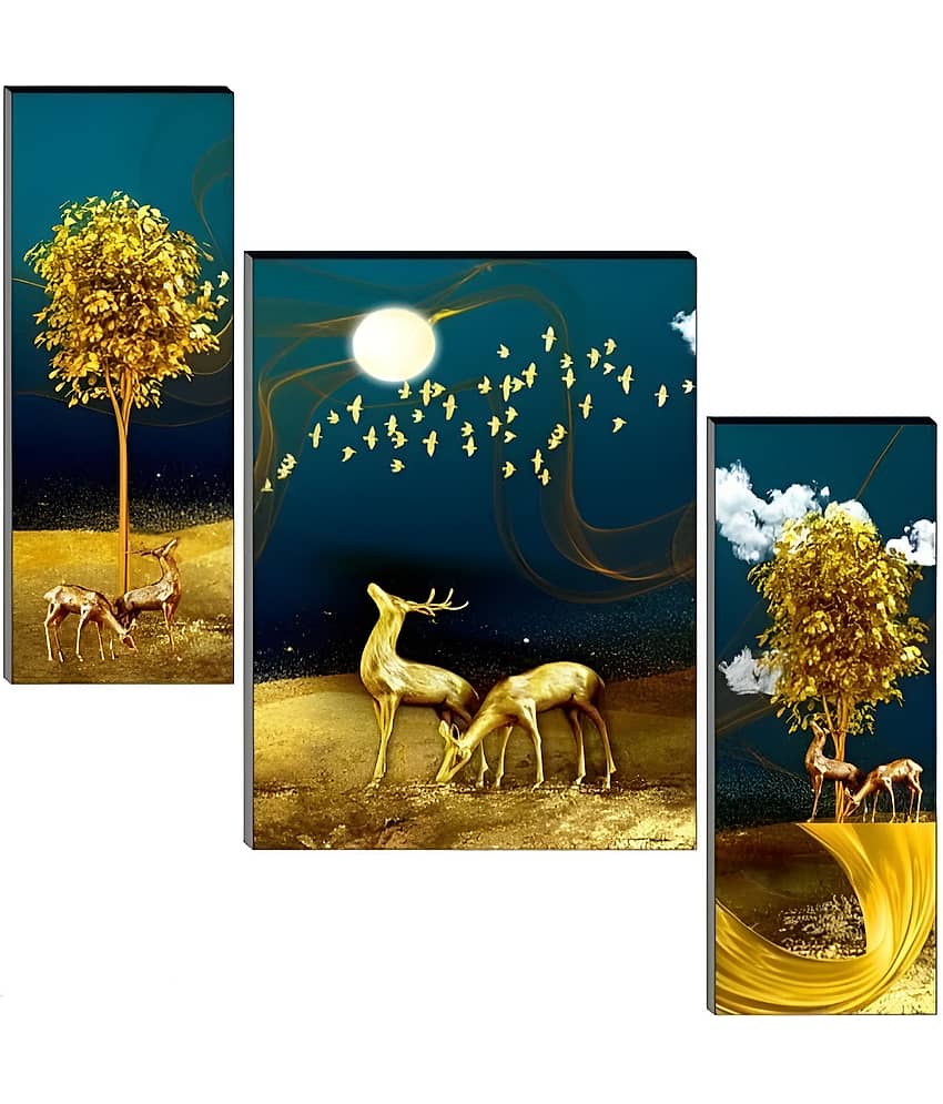 SNDArt Set Of 3 Modern Art Deer Wall Paintings For Home Decor 12 x18 inch