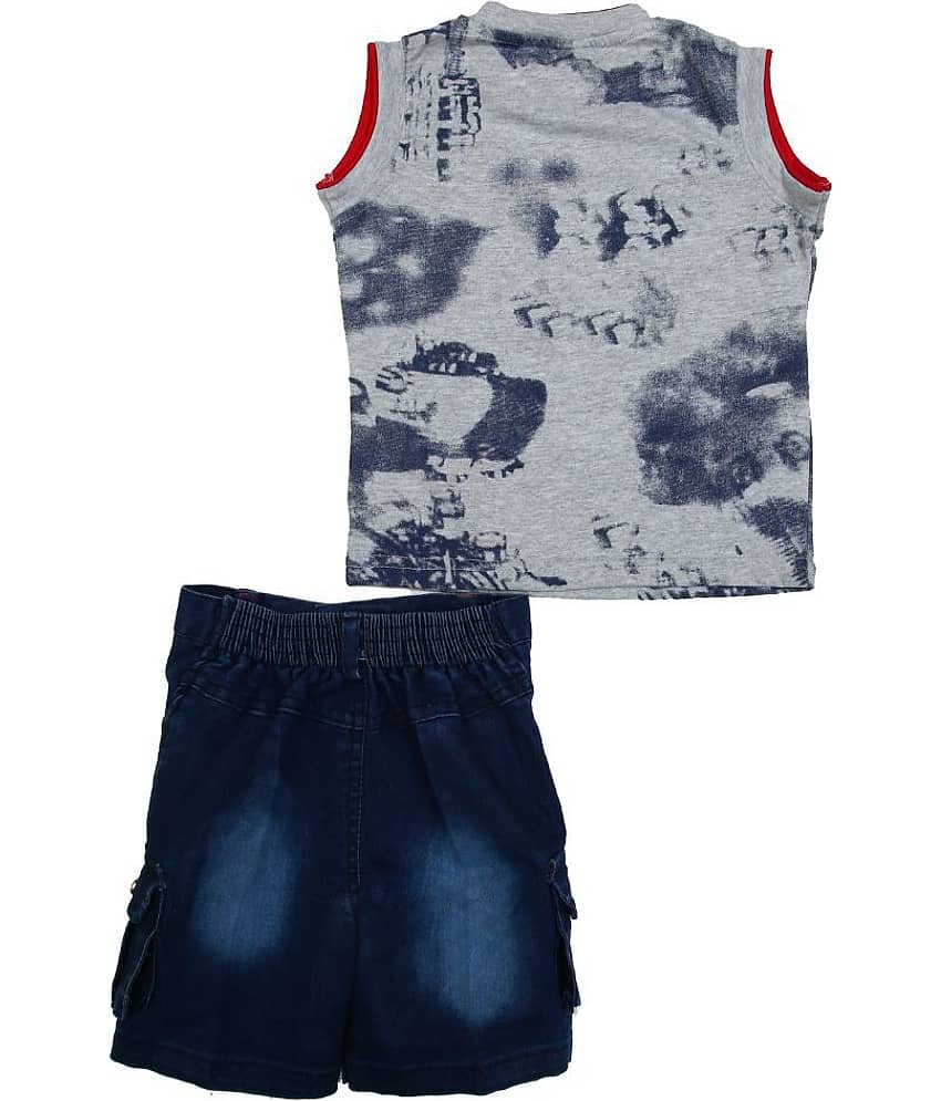 Zadmus Pack of 1 Boys Denim T-Shirt & Shorts Set ( Red ) view 2