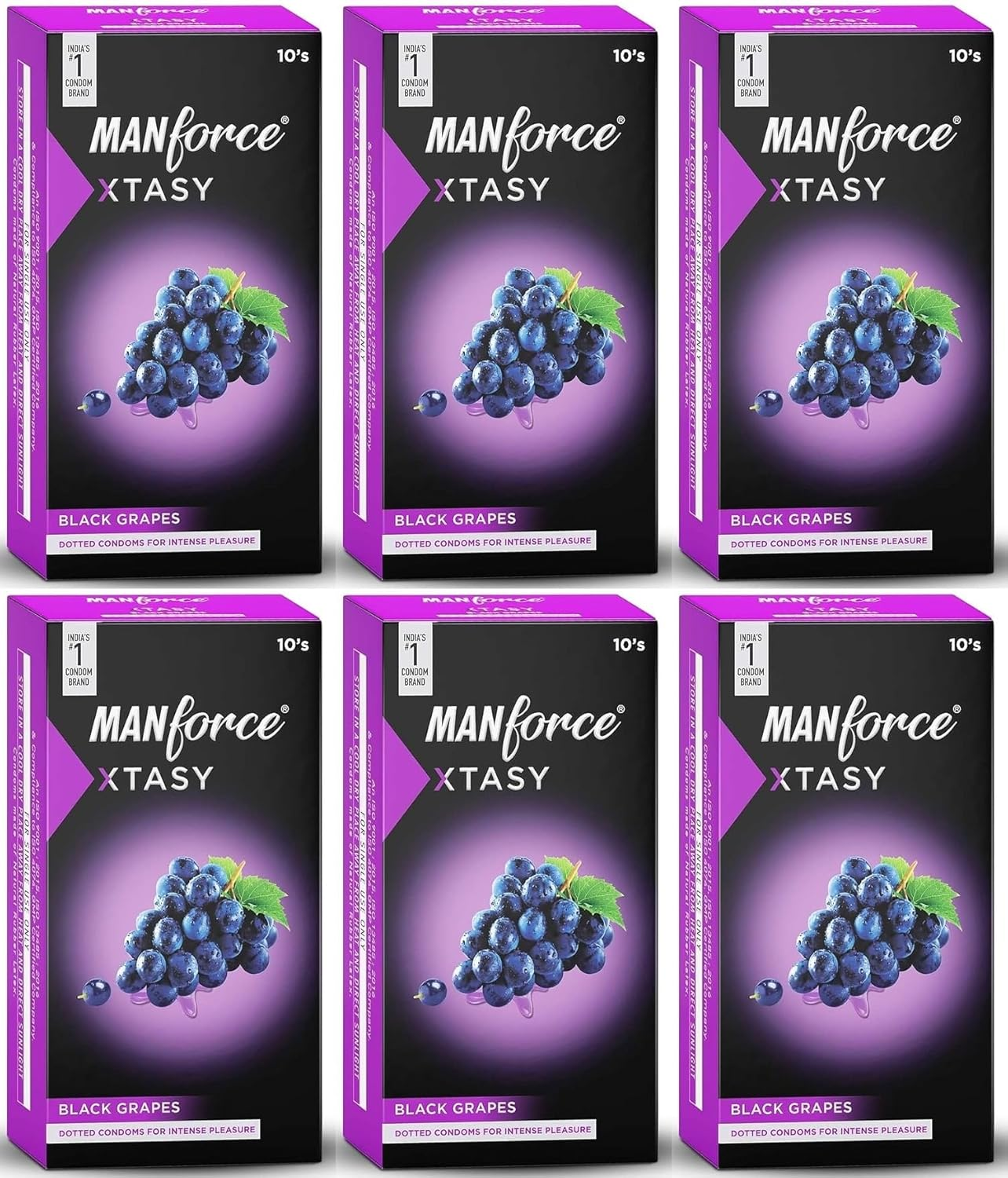 Manforce Xtasy Black Grapes Flavoured Condoms for Men| Dotted and Double Contoured for Intense Pleasure| Lubricated Latex Condoms|10 Pcs x Pack of 6 view 2