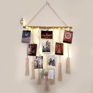 Khush Its Amazing Hanging Photo Display 7 Line Rope With LED Light Macrame Wall Hanging Pictures Home Decor Gift for Apa view 2