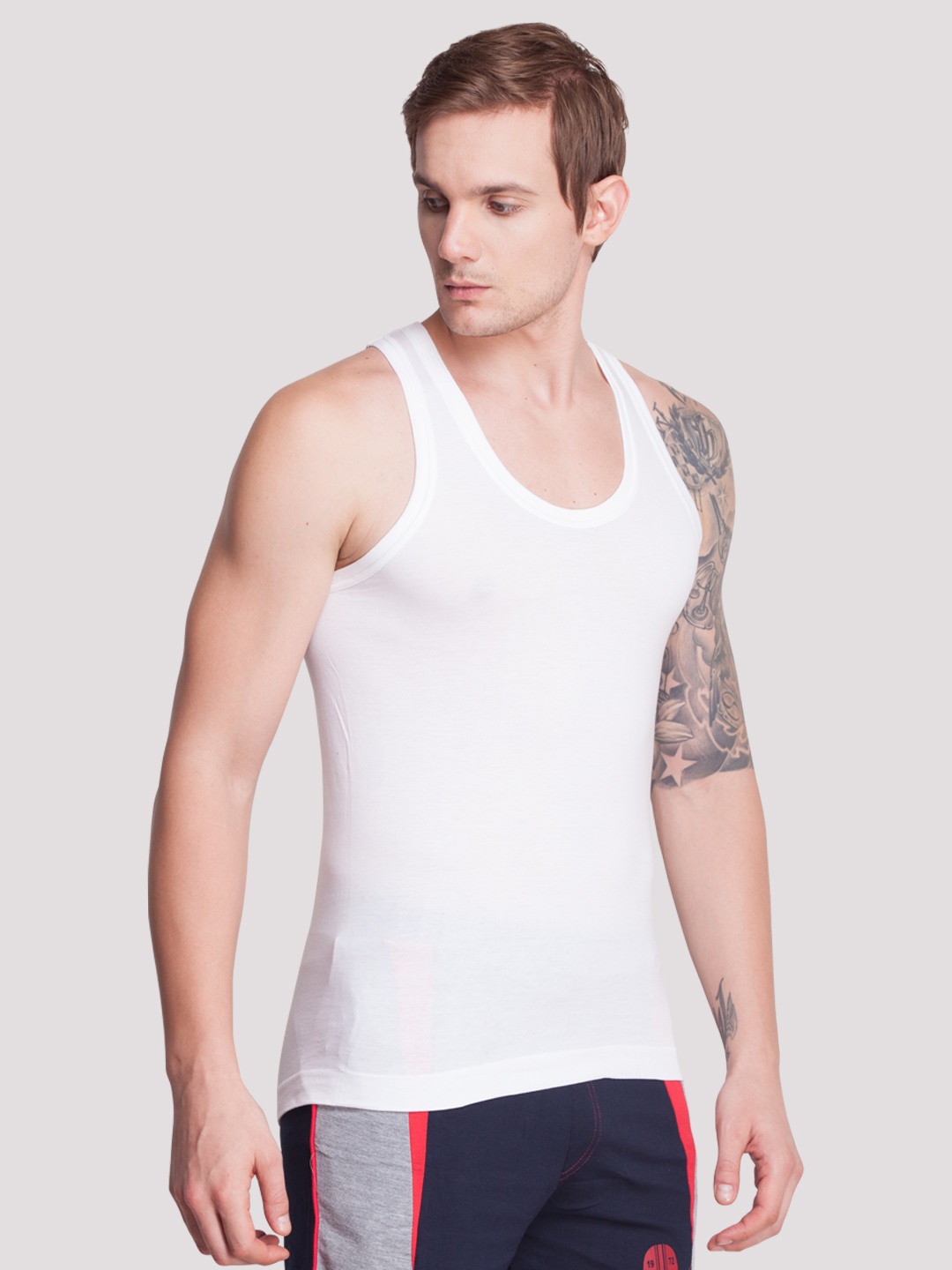 Men's White Pack of 5 Solid Egyptian Cotton Vest view 2